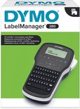 DYMO LabelManager 280 labelprinter met verpakking, groene achtergrond en Nederlandstalige tekst.