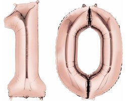 10 jaar verjaardag - Folie ballon cijfers - rose goud - 88 cm - versiering - feestarteikelen