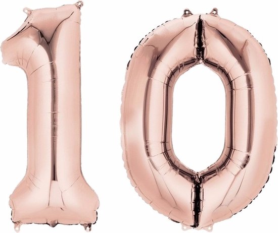 10 jaar verjaardag - Folie ballon cijfers - rose goud - 88 cm - versiering - feestarteikelen