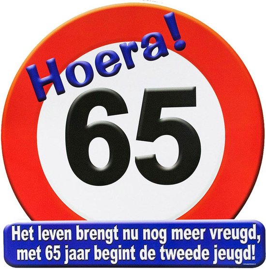 Foto: Hulde verjaardag stopbord 65 jaar 50 x 50 cm feestartikelen versiering verjaardag leeftijden verkeersbord