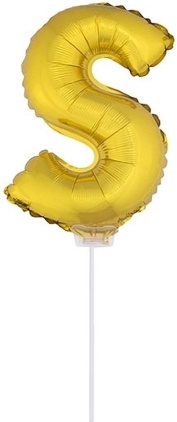 Gouden opblaas letter S op stokje 41 cm