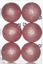 12x Roze kunststof kerstballen 8 cm - Glitter - Onbreekbare plastic kerstballen - Kerstboomversiering roze