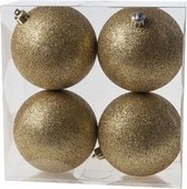 16x Gouden kunststof kerstballen 10 cm - Glitter - Onbreekbare plastic kerstballen - Kerstboomversiering goud