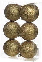 18x Gouden kunststof kerstballen 8 cm - Glitter - Onbreekbare plastic kerstballen - Kerstboomversiering goud