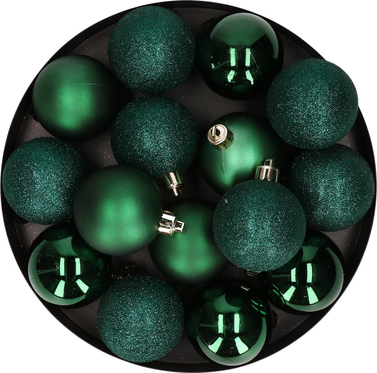 12x stuks kunststof kerstballen donkergroen 6 cm mat/glans/glitter - Onbreekbare plastic kerstballen - Kerstversiering