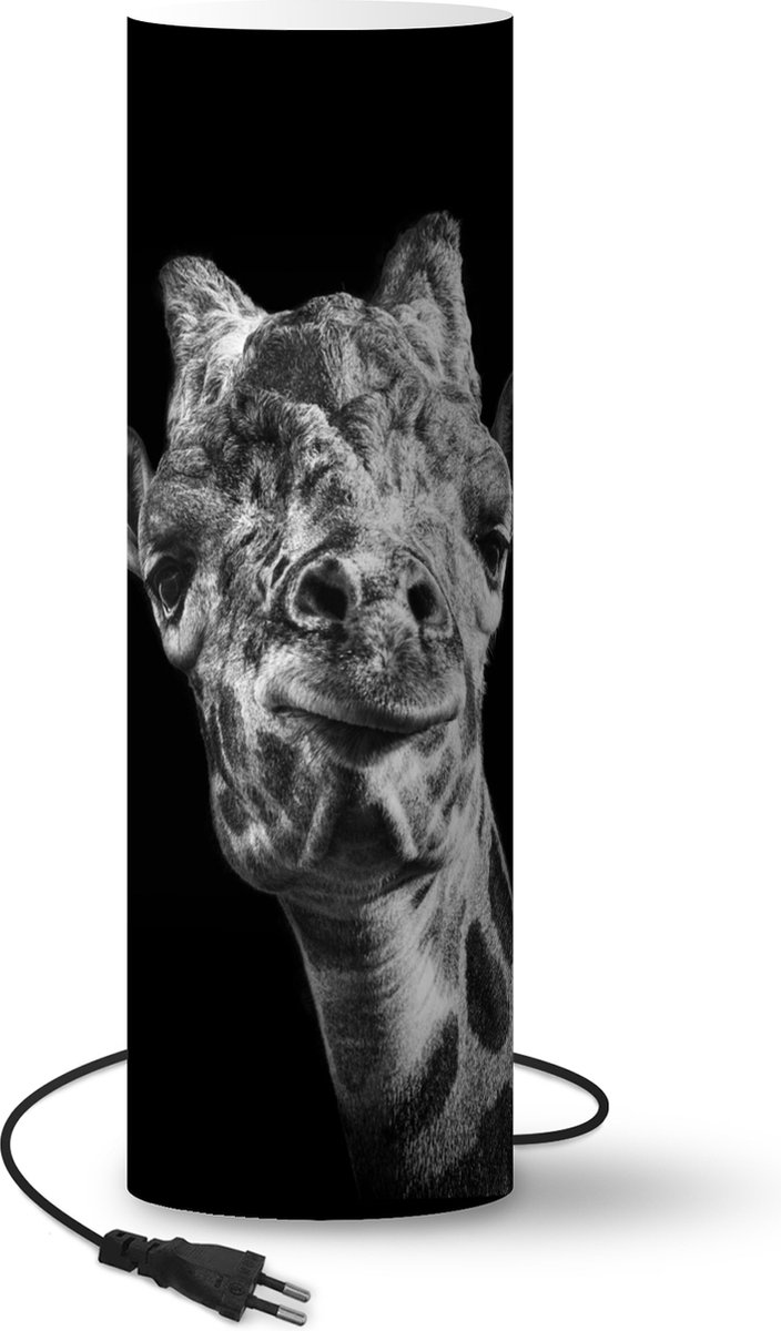 Lamp - Nachtlampje - Tafellamp slaapkamer - Giraffe - Dier - Zwart - Wit - 50 cm hoog - Ø15.9 cm - Inclusief LED lamp