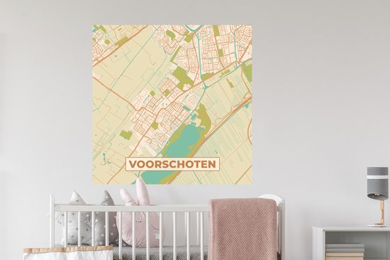 Stickers Stickers muraux - Voorschoten - Plan de la ville - Carte - Vintage - Carte - 100x100 cm - Feuille adhésive XXL
