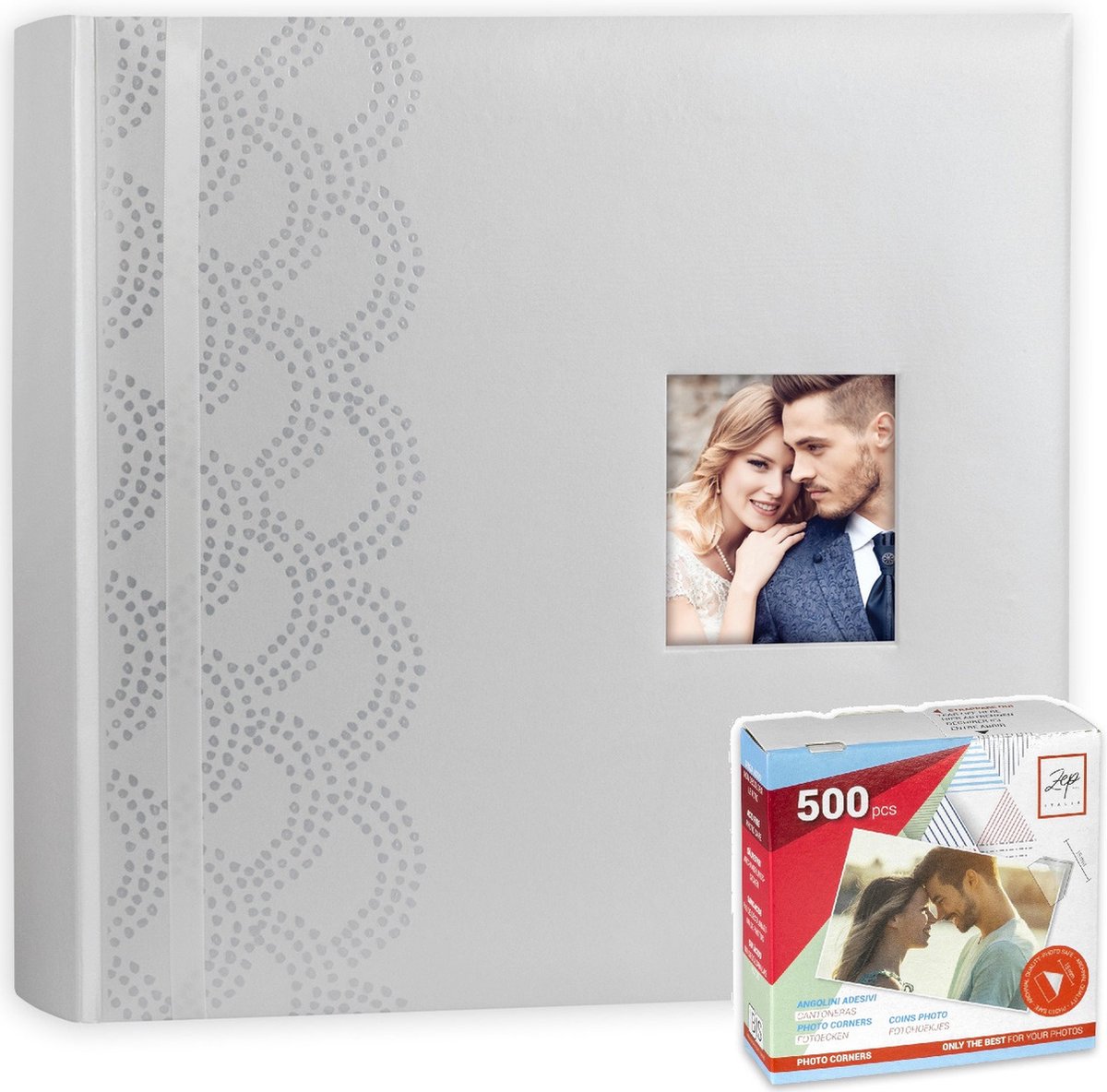 Luxe fotoboek/fotoalbum Anais bruiloft/huwelijk met 50 paginas wit 32 x 32 x 5 cm inclusief 500 fotoplakkers/stickers