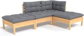 vidaXL - 4-delige - Loungeset - met - grijze - kussens - massief - grenenhout