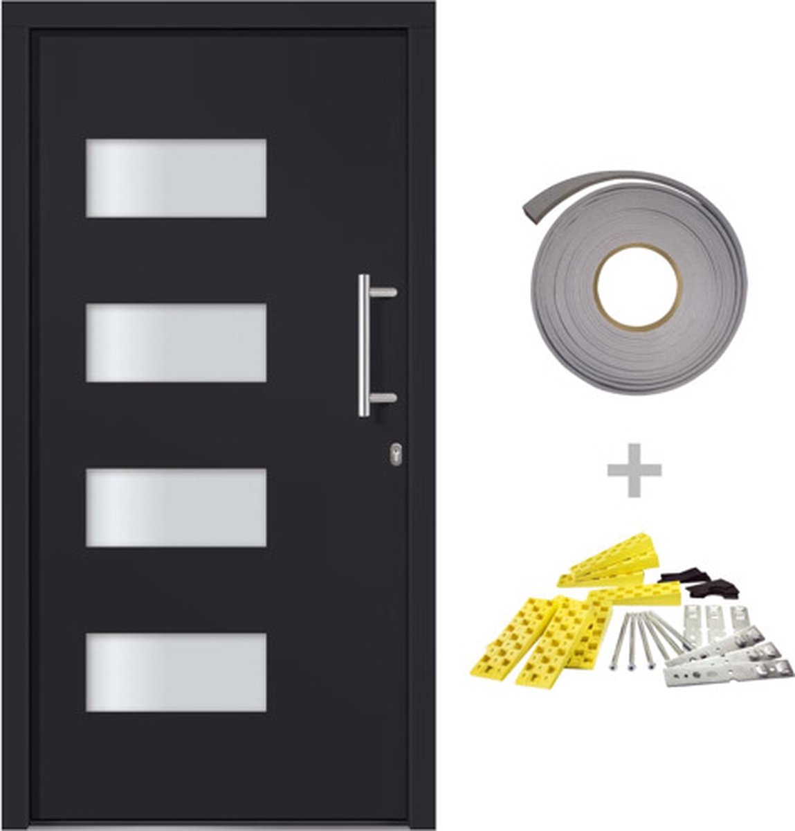 vidaXL - Voordeur - 110x210 - cm - aluminium - en - PVC - antraciet