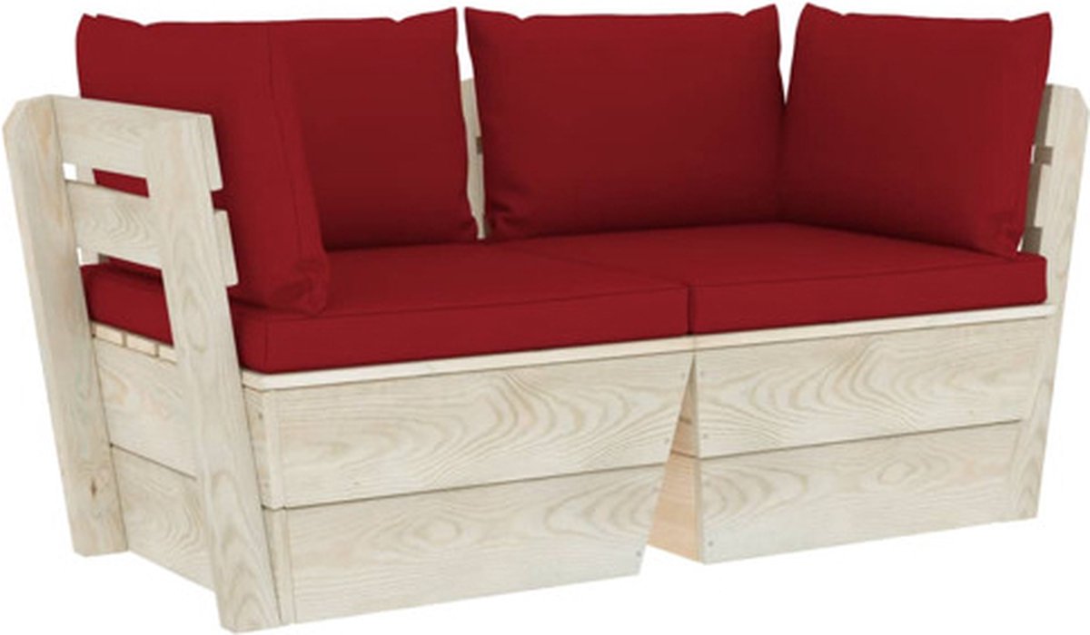 vidaXL - Tuinbank - 2-zits - met - kussens - pallet - vurenhout