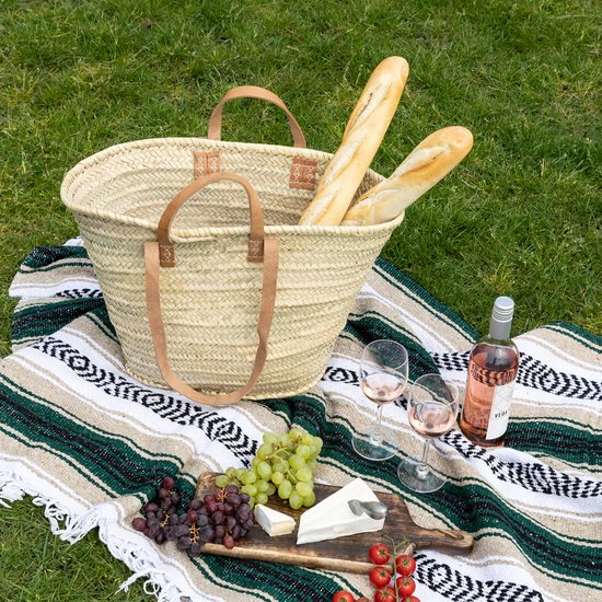 Strandtas - Riet - 100% Natuurlijke Materialen - Boodschappentassen - 50 (L) x 45 (H) x 18 (D) cm - Strandtassen - Rieten strandtas - Lange en korte hengsel
