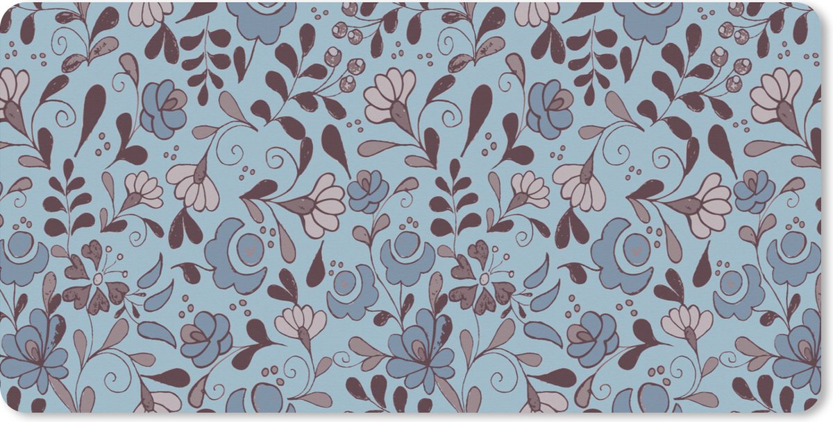 Muismat XXL 100x50 cm - Bureau onderlegger - Bureau mat Patroon - Bloem - Grijs - Blauw - Bureaumat - Gaming mousepad xl - Bureaulegger groot - Computer deskmat