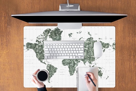 Tapis de souris XXL - Sous-main - Tapis de bureau - Wereldkaart - Feuilles - Tropical - 90x60 cm - Tapis de souris XXL