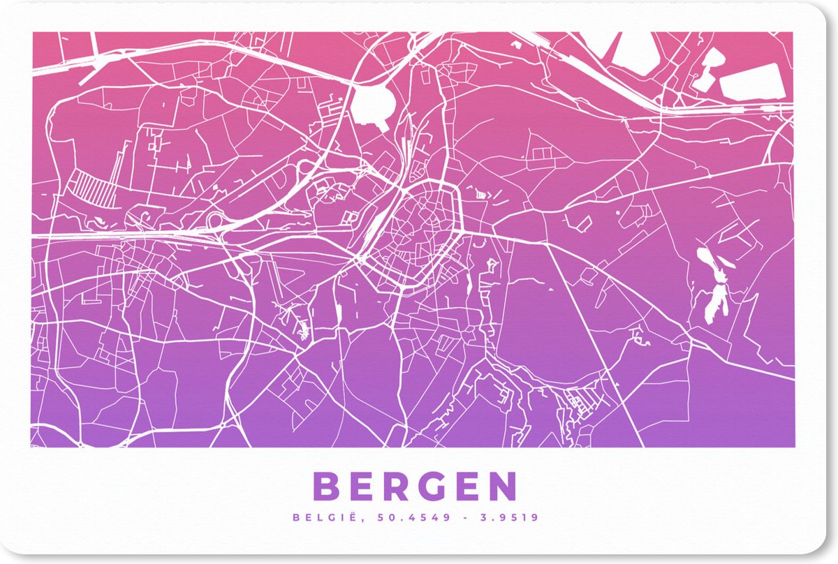 Muismat XXL 90x60 cm - Bureau onderlegger - Bureau mat Stadskaart - Bergen - Roze - Paars - Bureaumat - Gaming mousepad xl - Bureaulegger groot - Computer deskmat