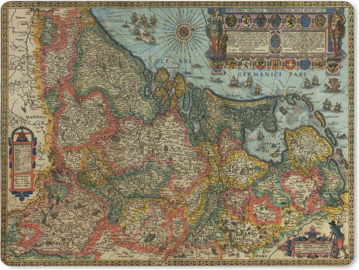 Muismat XXL 80x60 cm - Bureau onderlegger - Bureau mat Historische landkaart van Nederland - Bureaumat - Gaming mousepad xl - Bureaulegger groot - Computer deskmat