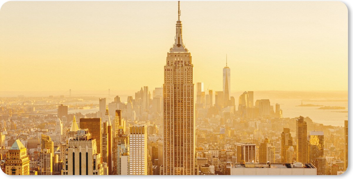 Muismat XXL 90x45 cm - Bureau onderlegger - Bureau mat Gouden zonsondergang bij het Empire State Building in New York - Bureaumat - Gaming mousepad xl - Bureaulegger groot - Computer deskmat