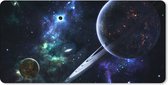 Muismat XXL - Bureau onderlegger - Bureau mat - Kleurrijke afbeelding van de melkweg met planeten - 120x60 cm - XXL muismat