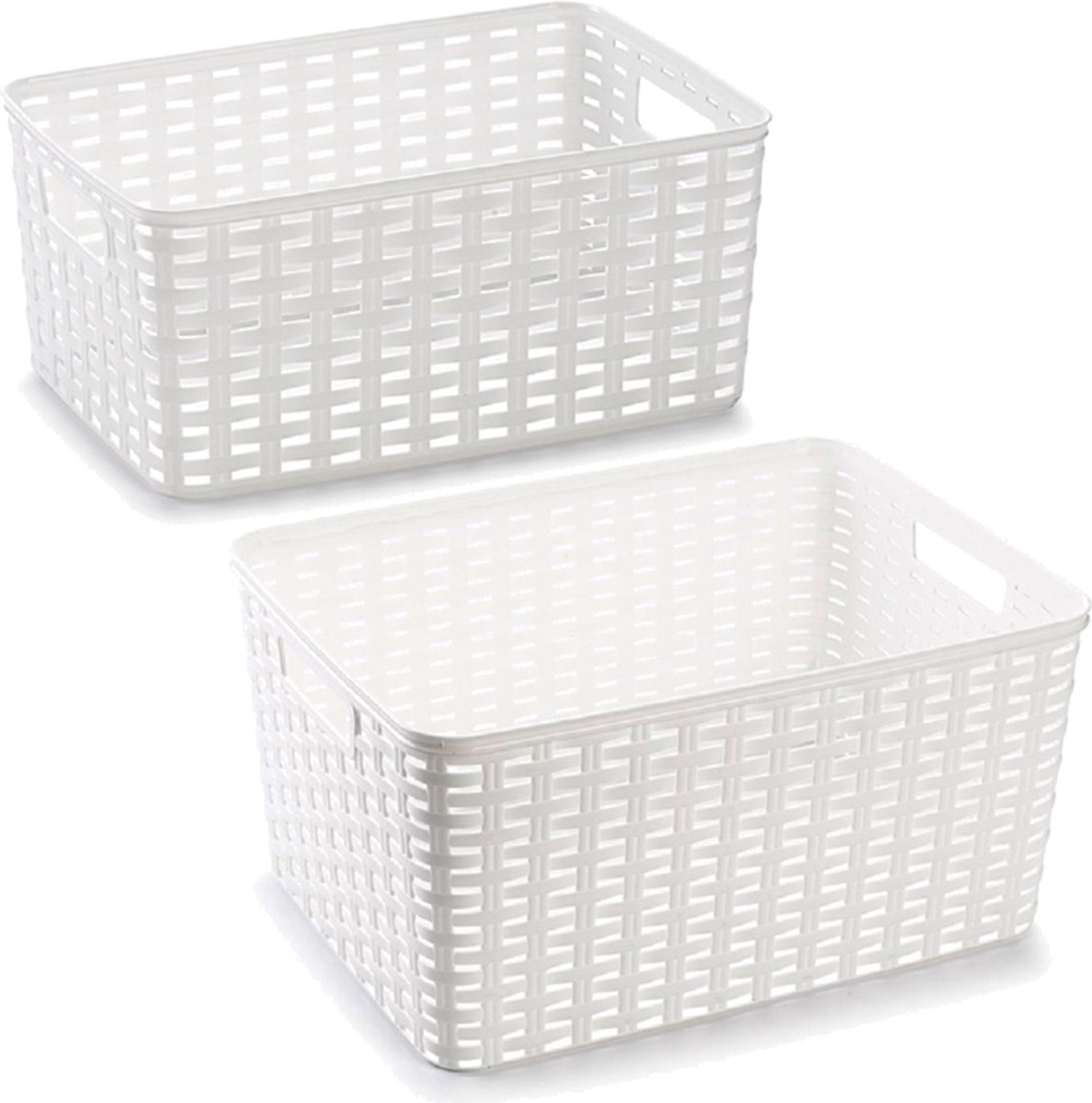 Set van 6x stuks opbergboxen/opbergmandjes rotan parel wit kunststof met inhoud 10 en 18 liter