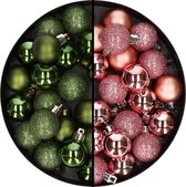40x stuks kleine kunststof kerstballen groen en roze 3 cm - Voor kleine kerstbomen