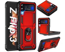 Hoesje Geschikt Voor Samsung Galaxy Z Flip 3 5G Hoesje Armor Anti-shock Backcover Rood - Galaxy Z Flip 3 5G - Z Flip 3 Backcover kickstand Ring houder cover TPU backcover oTronica