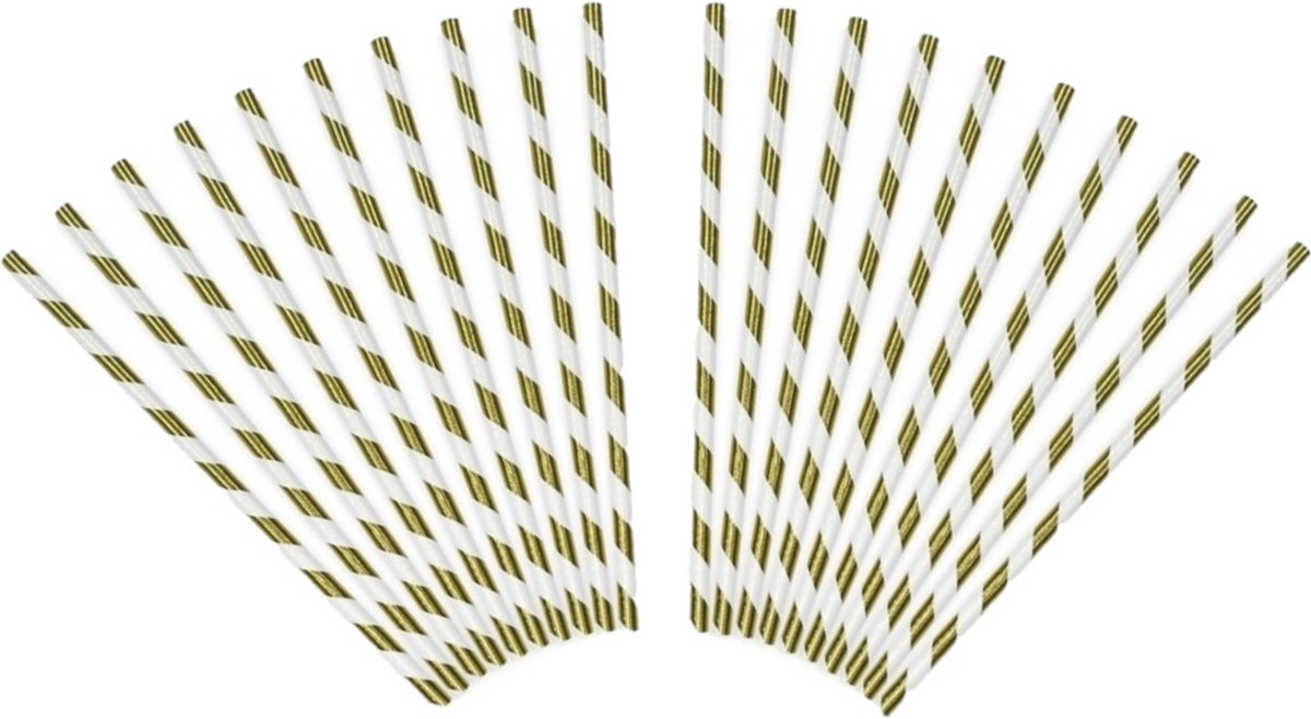 Gestreepte rietjes van papier - goud/wit - 40x stuks - Verjaardag party drinkrietjes