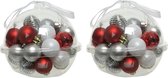 60x stuks kleine kunststof kerstballen rood/wit/zilver 3 cm - glans/mat/glitter - Kerstboomversiering
