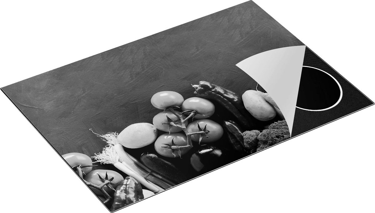 Chefcare Inductie Beschermer Diverse Groente bij elkaar - Zwart Wit - 76x51,5 cm - Afdekplaat Inductie - Kookplaat Beschermer - Inductie Mat