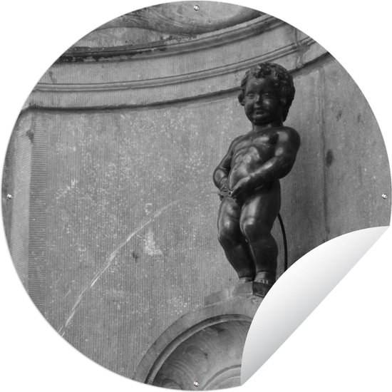 Tuincirkel Mannekn pis in Brussel - zwart wit - 150x150 cm - Ronde Tuinposter - Buiten