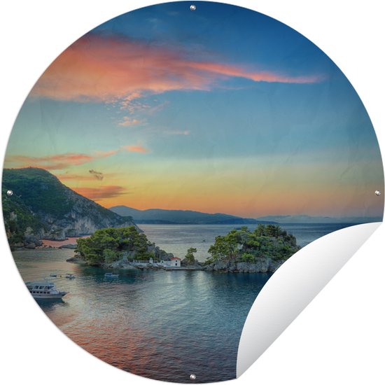 Tuincirkel Zonsopkomst op eiland in Parga - 150x150 cm - Ronde Tuinposter - Buiten