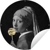 Tuincirkel Meisje met de parel - Vermeer - Snoep - 90x90 cm - Ronde Tuinposter - Buiten
