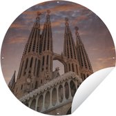 Tuincirkel Sagrada Familia kathedraal in Barcelona bij zonsondergang - 60x60 cm - Ronde Tuinposter - Buiten