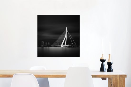 Affiche Rotterdam - Erasmus - Pont - Zwart - Wit - 50x50 cm