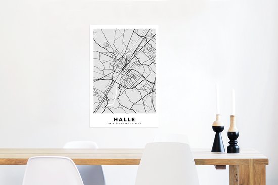 Affiche België – Halle – City Map – Map – Zwart Wit – Carte - 40x60 cm