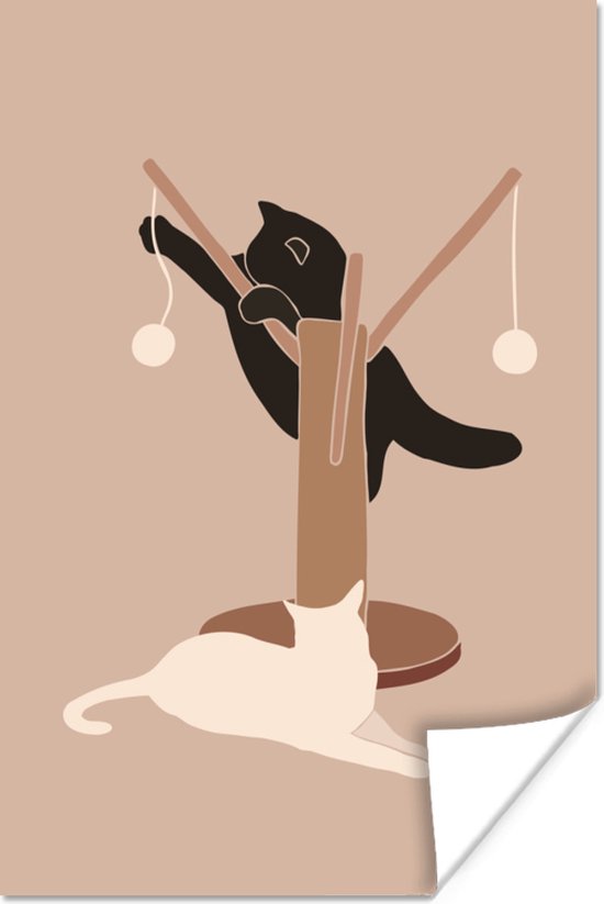 Poster Krabpaal - Katten - Minimalisme - Pastel - 20x30 cm