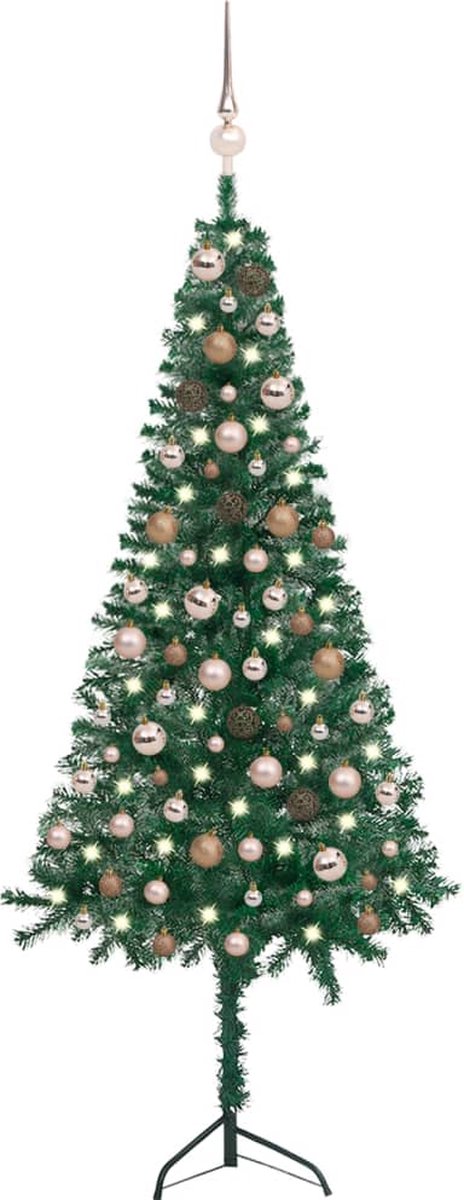 VidaLife Kunstkerstboom met LED's en kerstballen hoek 150 cm PVC groen