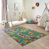 Carpet Studio Little Village Speelkleed - Speelmat 140x200cm - Vloerkleed Kinderkamer - Anti-slip Speeltapijt - Verkeerskleed - Rood/Groen
