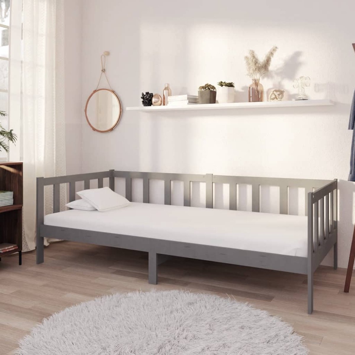 VidaLife Slaapbank met matras massief grenenhout grijs 90x200 cm