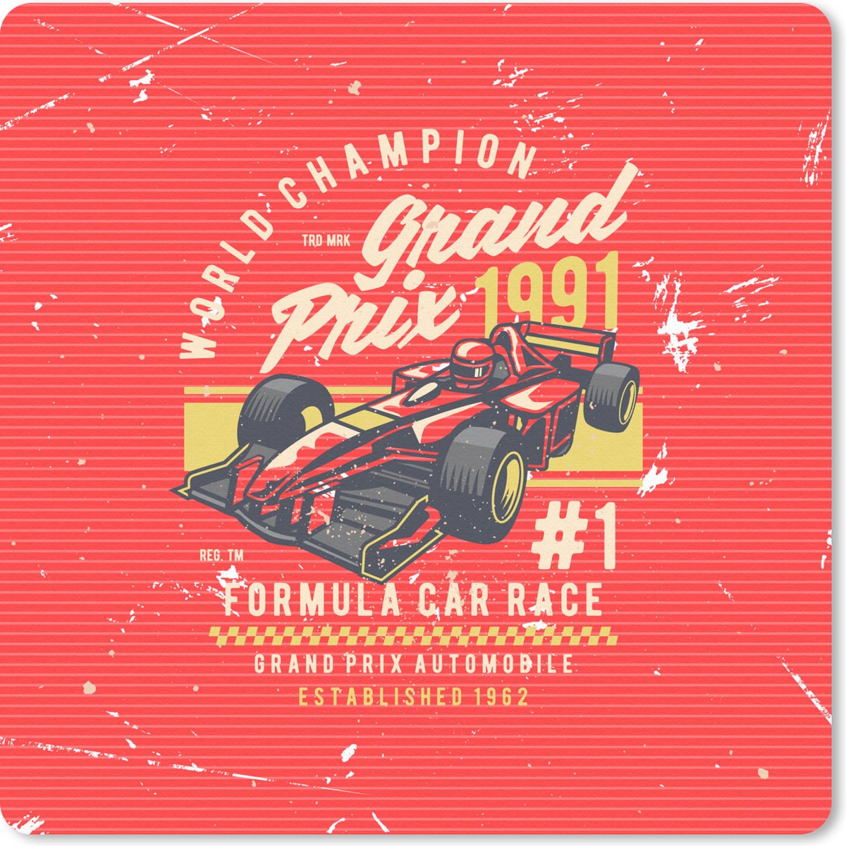 Muismat 30x30 cm - Mousepad Mancave - F1 - Vintage - Rood - Muismatten