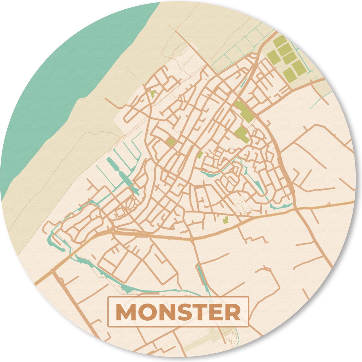 Muismat - Mousepad - Rond - Monster - Vintage - Stadskaart - Plattegrond - Kaart - 30x30 cm - Ronde muismat