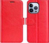 iPhone 14 Pro Hoesje - MobyDefend Wallet Book Case (Sluiting Achterkant) - Rood - GSM Hoesje - Telefoonhoesje Geschikt Voor iPhone 14 Pro