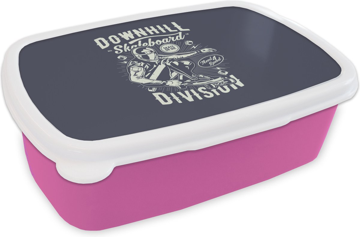 Broodtrommel Roze - Lunchbox - Brooddoos - Skateboard - Helm - Retro - 18x12x6 cm - Kinderen - Meisje