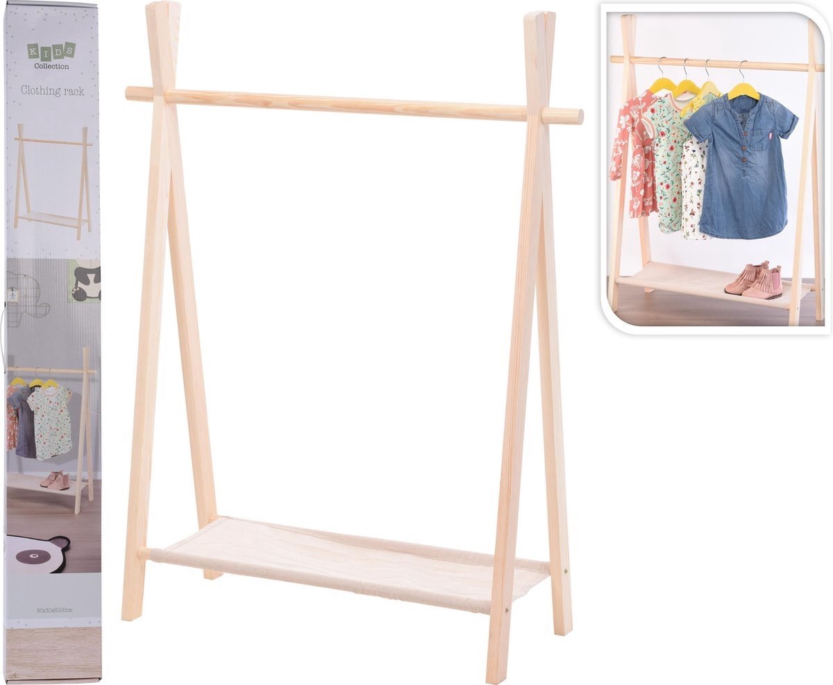 H&S collection Kledingrek - voor kinderen - hout - 80 x 100 cm - kapstok - kleding ophangen