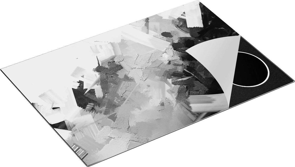 Chefcare Inductie Beschermer Abstracte Kunst - Zwart Wit - 75x55 cm - Afdekplaat Inductie - Kookplaat Beschermer - Inductie Mat
