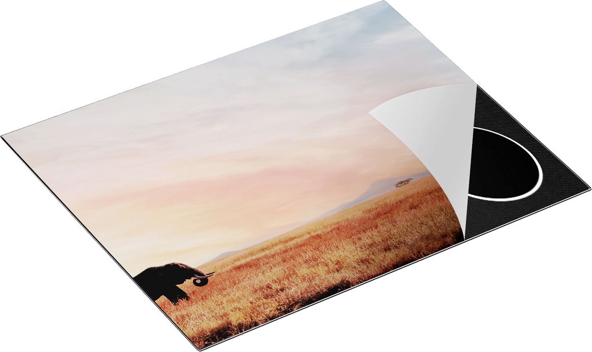 Chefcare Inductie Beschermer Olifant in het Savanne Veld - 65x50 cm - Afdekplaat Inductie - Kookplaat Beschermer - Inductie Mat