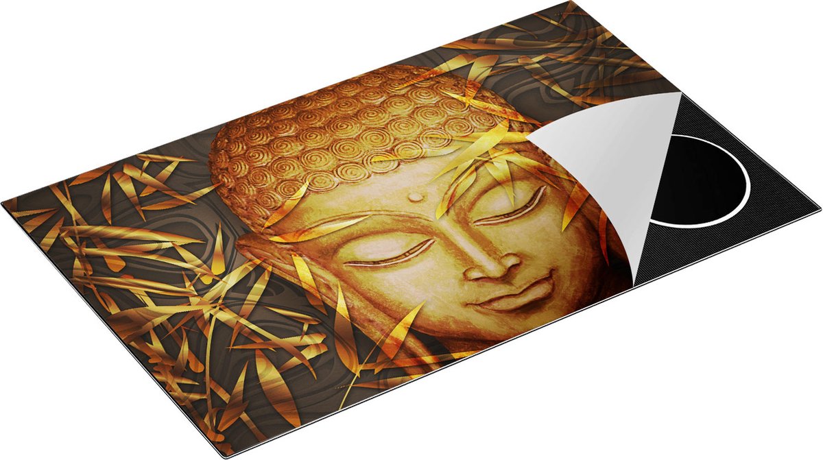 Chefcare Inductie Beschermer Gouden Boeddha Hoofd - 85x50 cm - Afdekplaat Inductie - Kookplaat Beschermer - Inductie Mat