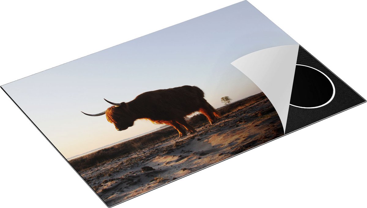 Chefcare Inductie Beschermer Twee Schotse Hooglanders op het Strand - 75x52 cm - Afdekplaat Inductie - Kookplaat Beschermer - Inductie Mat