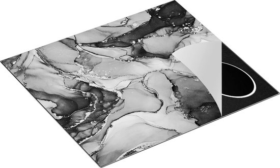 Chefcare Inductie Beschermer Abstracte Kunst - Zwart Wit - 59x52 cm - Afdekplaat Inductie - Kookplaat Beschermer - Inductie Mat