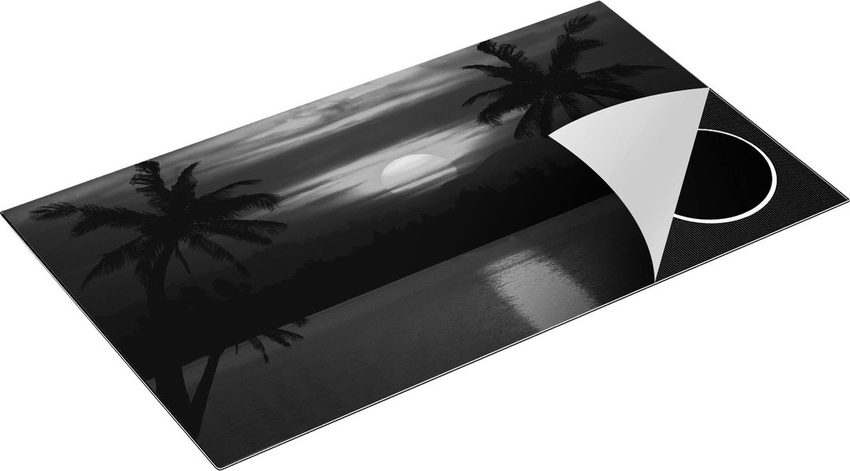 Chefcare Inductie Beschermer Zonsondergang op het Strand met Palmbomen - Zwart Wit - 90x55 cm - Afdekplaat Inductie - Kookplaat Beschermer - Inductie Mat