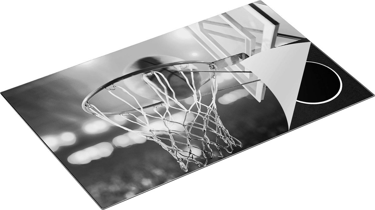Chefcare Inductie Beschermer Basketbal in Ring - Hoepel - Bord - Zwart Wit - 85x52 cm - Afdekplaat Inductie - Kookplaat Beschermer - Inductie Mat